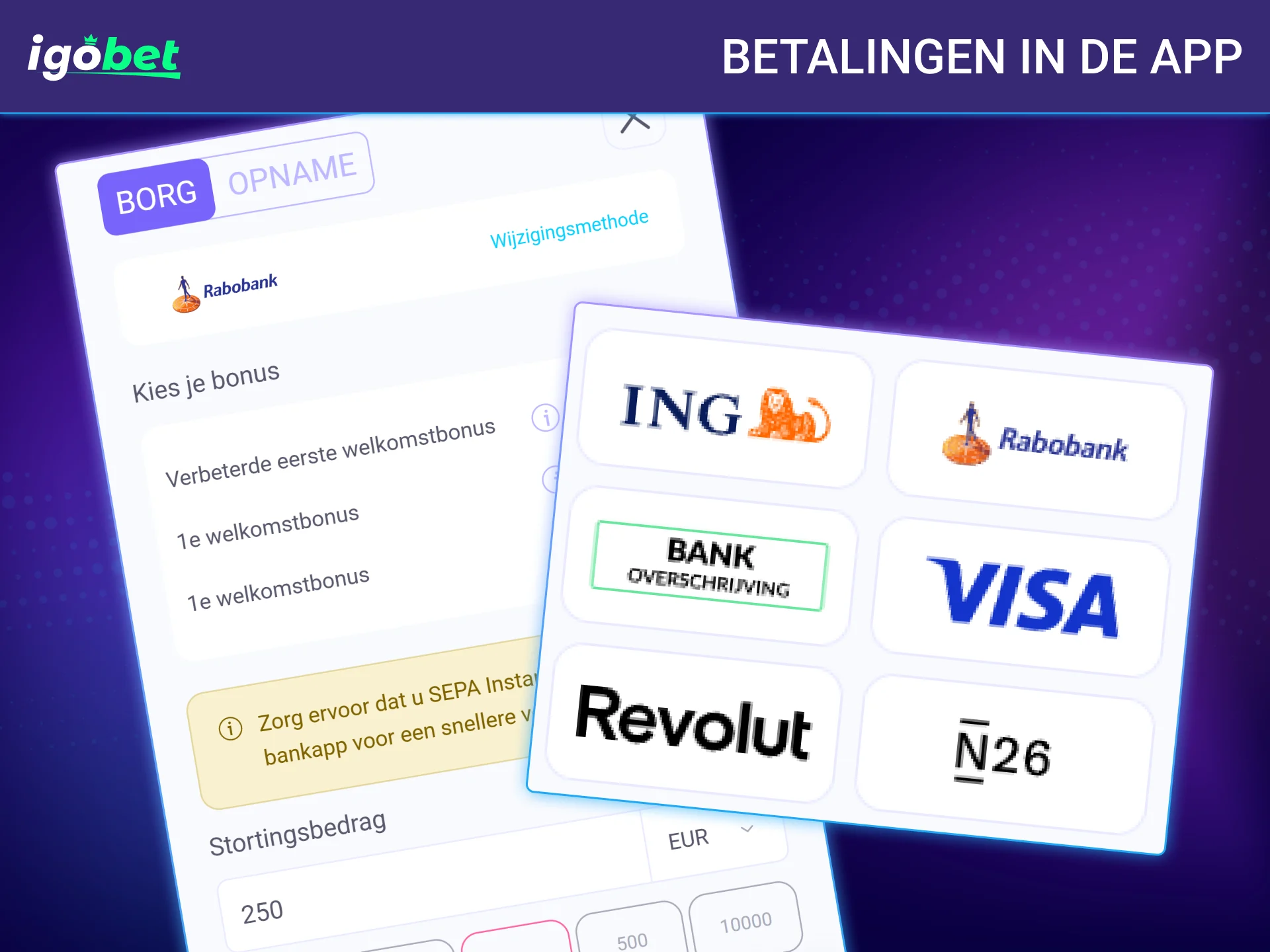 Stort en neem veilig geld op met populaire betaalmethoden bij IgoBet.