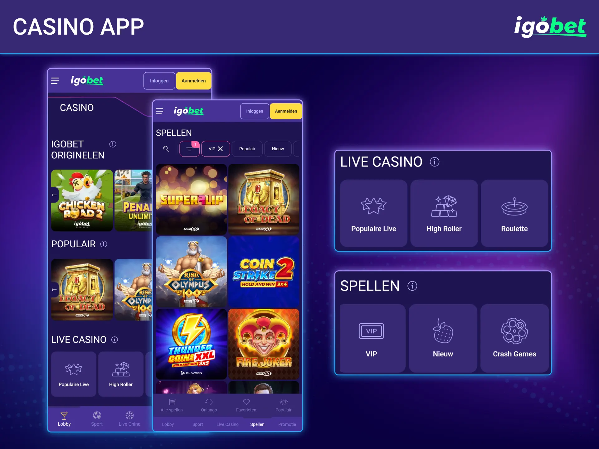 Speel de beste gokkasten en live casinospellen via de IgoBet applicatie.