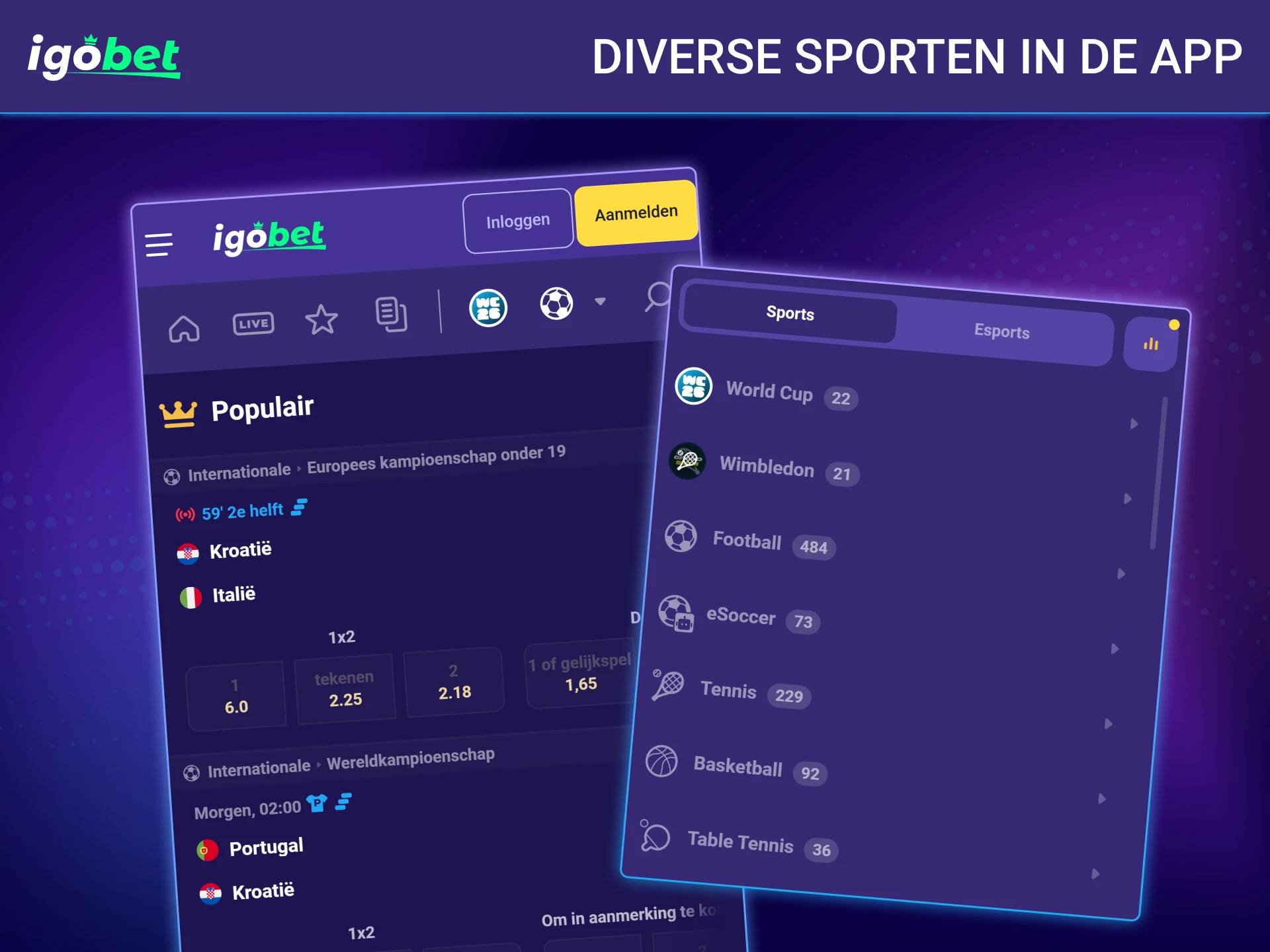 Zet in op honderden verschillende sportevenementen in de mobiele IgoBet app.