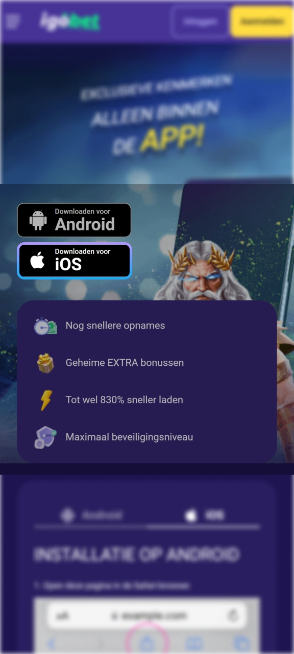 Activeer de installatie van de mobiele software via het IgoBet platform.