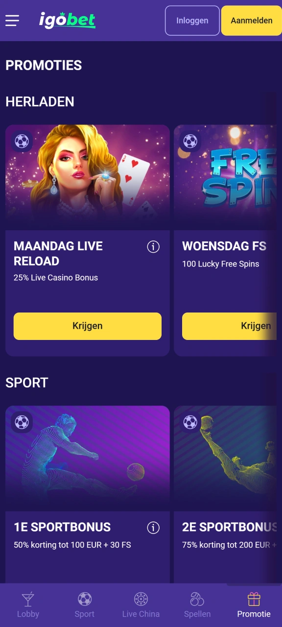 Ontdek en activeer exclusieve mobiele bonussen in de IgoBet app.