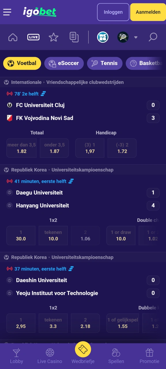 Plaats uw sportweddenschappen eenvoudig via de mobiele IgoBet app.
