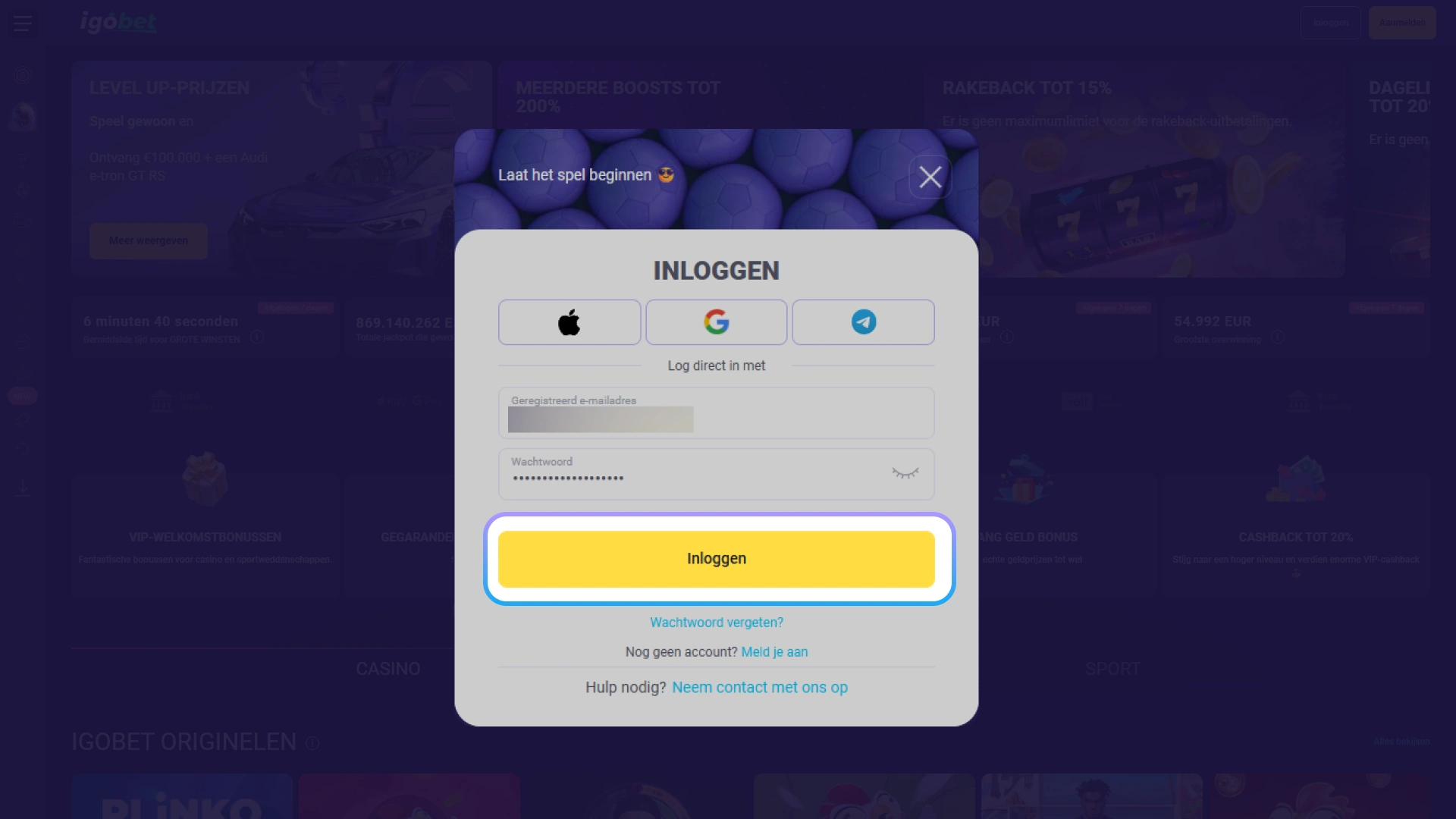 Log veilig in om uw favoriete casino spellen te spelen bij IgoBet.