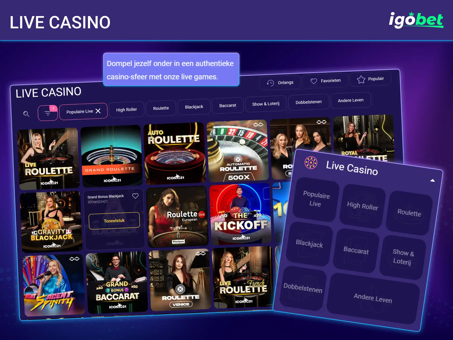 Speel met echte croupiers aan de interactieve tafels van IgoBet.