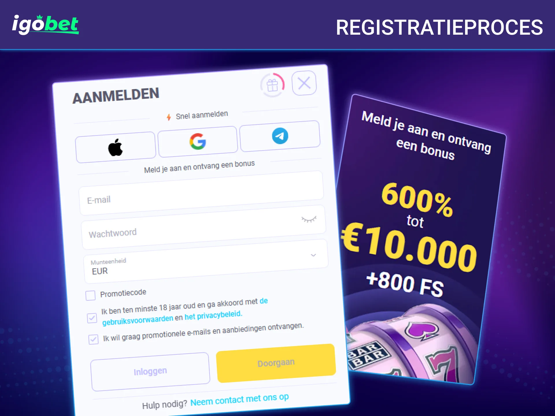 Volg de stappen en maak een nieuw account aan bij IgoBet.