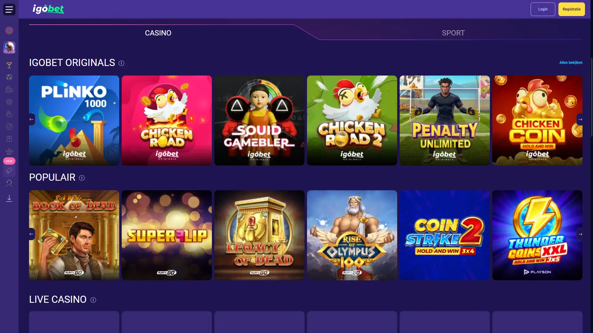 Speel de beste gokkasten en live tafelspellen op IgoBet.