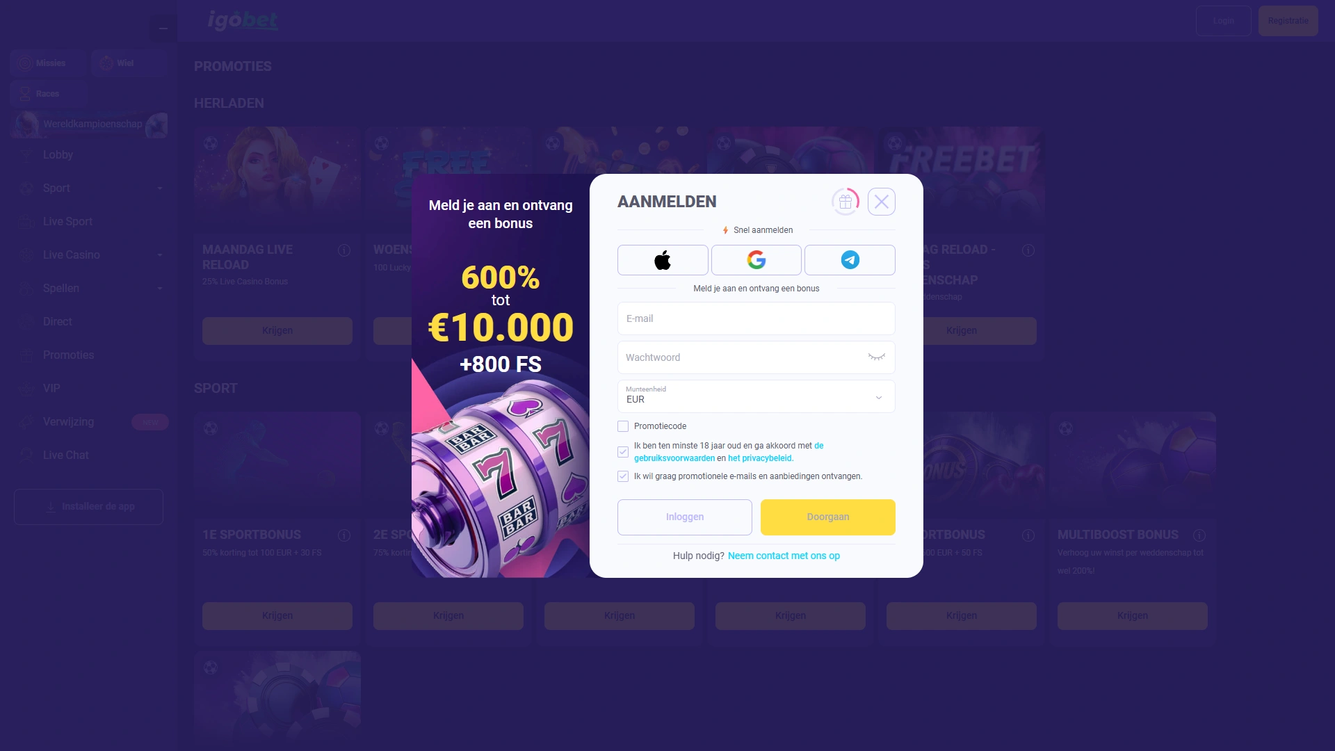 Maak een persoonlijk spelersaccount aan op de IgoBet website.