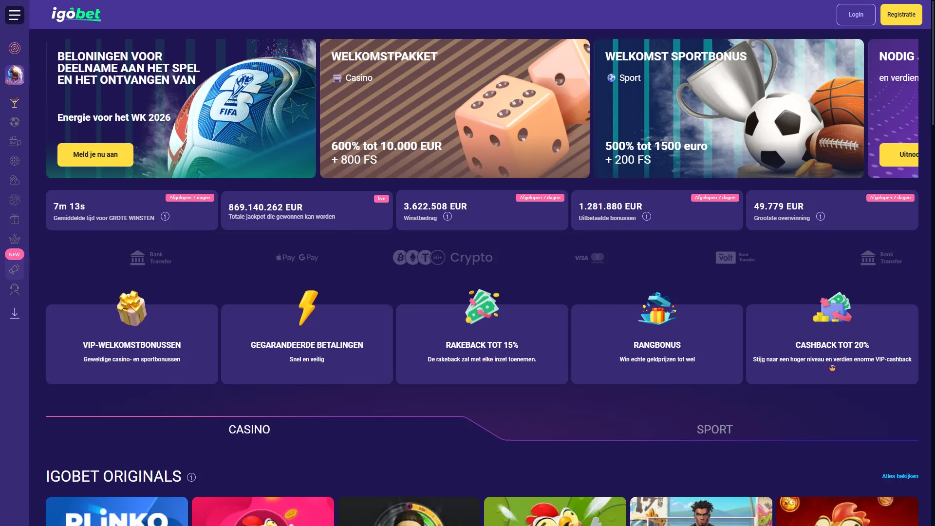 Explore the central home screen of the official IgoBet platform.
