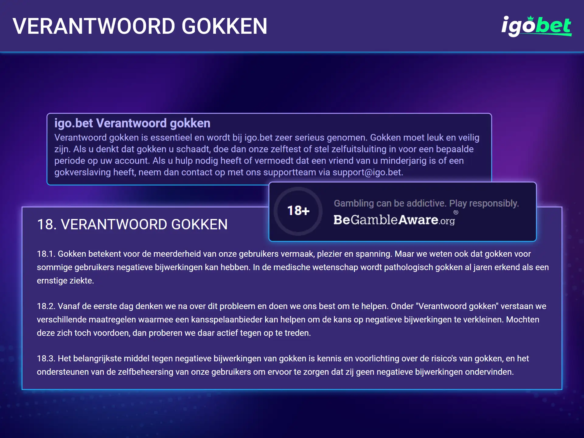 Stel persoonlijke limieten in en speel altijd bewust bij IgoBet.