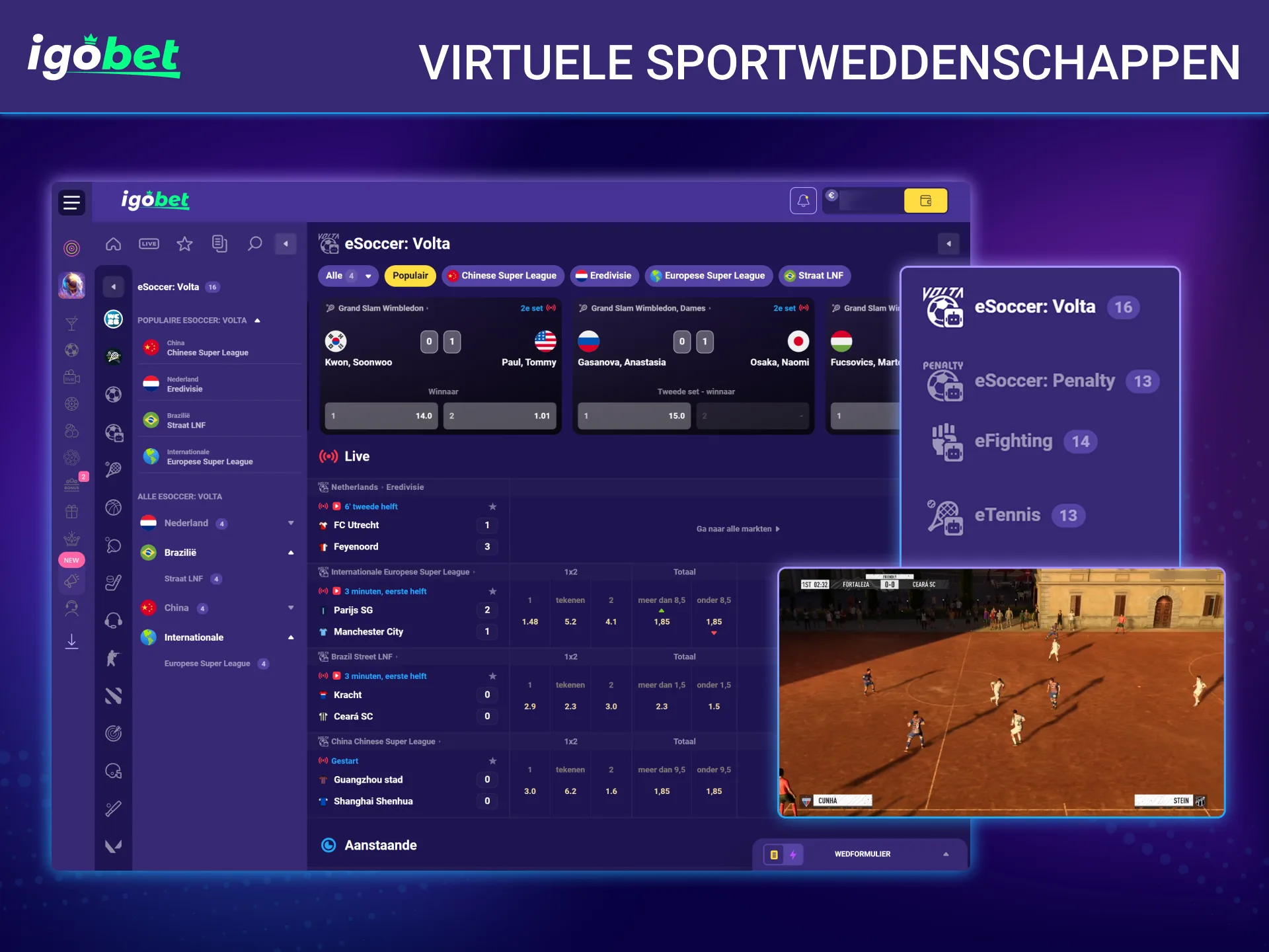 Zet in op snelle computergestuurde sportcompetities via het IgoBet platform.