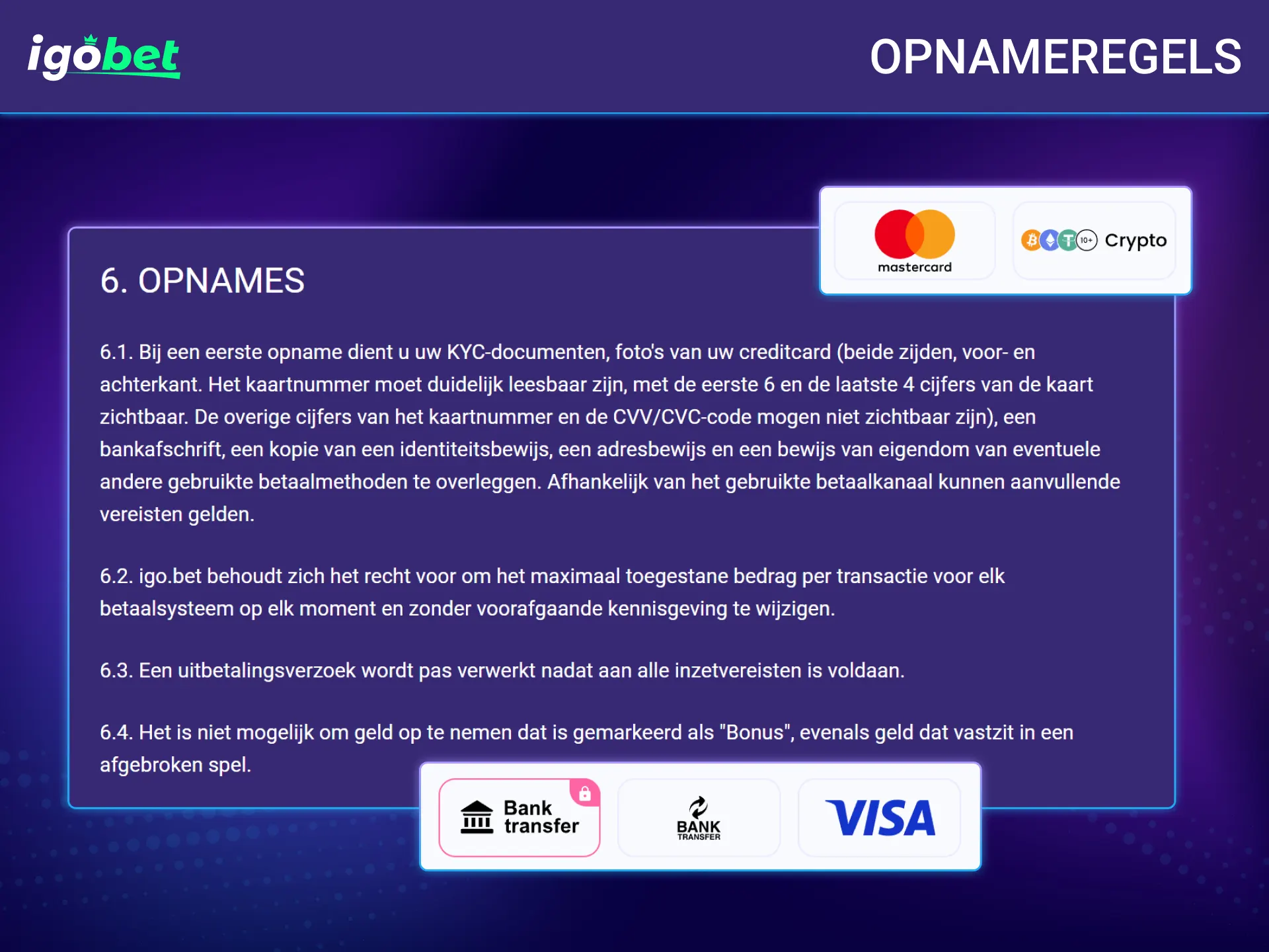 Lees de belangrijke regels voor het uitbetalen van winsten bij IgoBet.