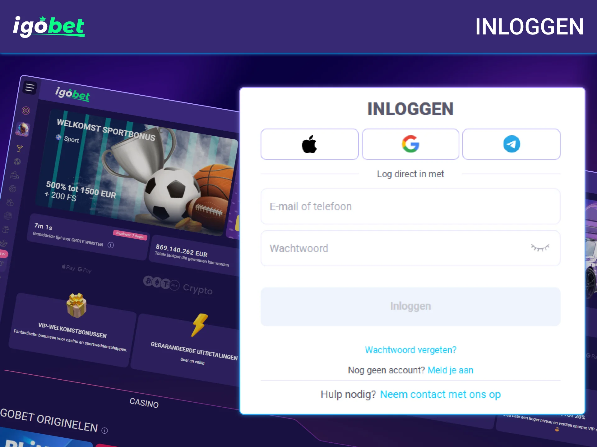 Open het inlogformulier en krijg veilig toegang tot uw IgoBet profiel.