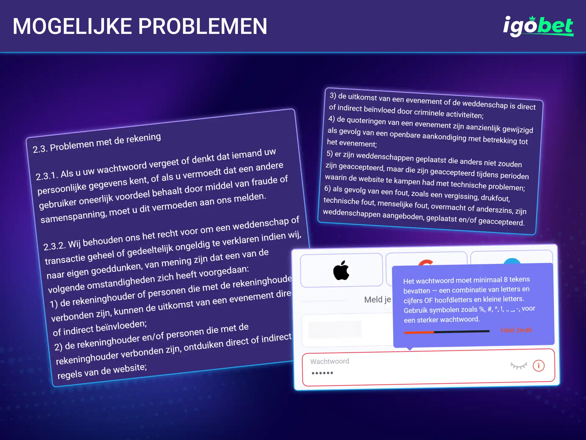 Bekijk handige oplossingen voor eventuele registratieproblemen op het IgoBet platform.