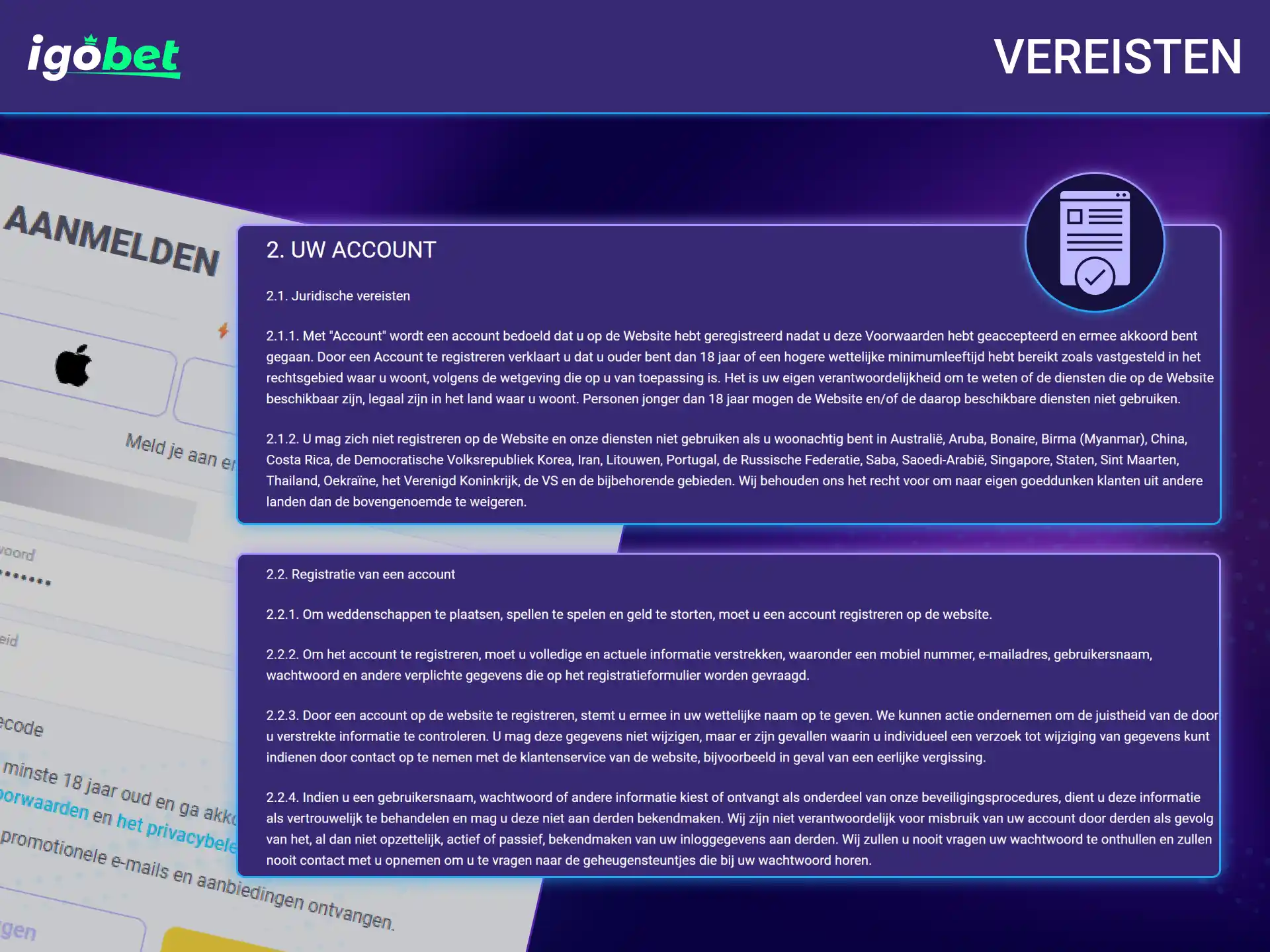 Bekijk de registratievoorwaarden en open een nieuw account bij IgoBet.