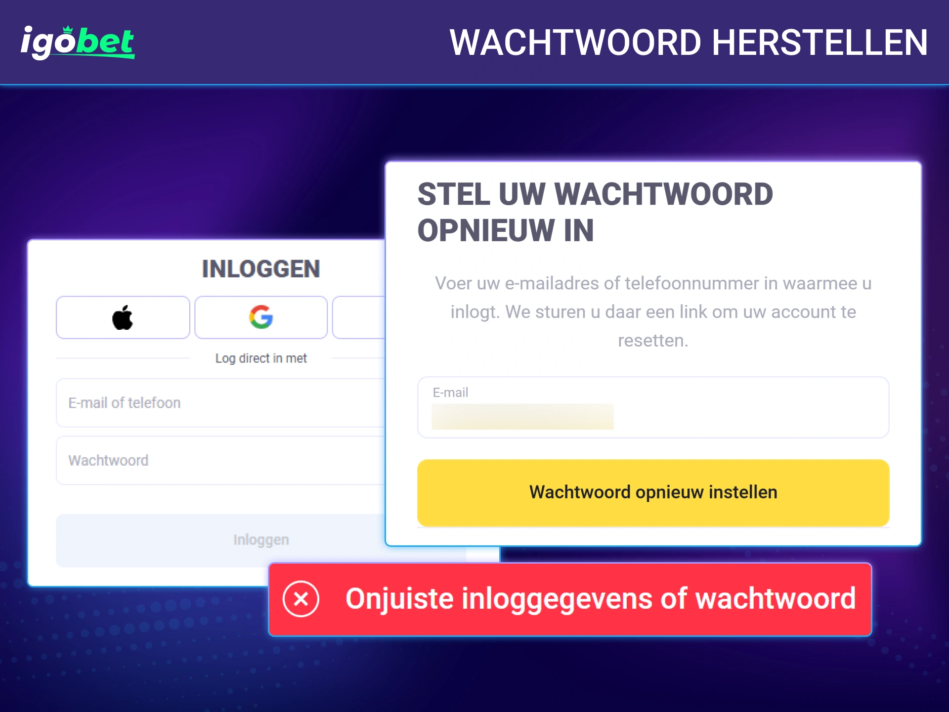 Vraag snel een nieuw wachtwoord aan voor uw profiel bij IgoBet.