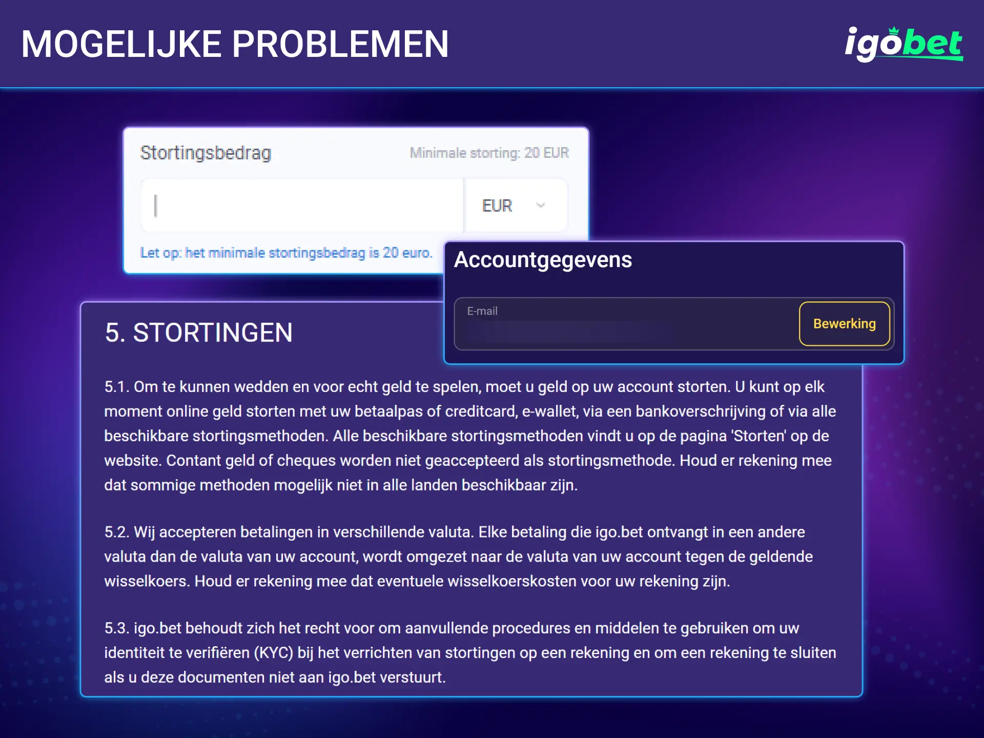Bekijk handige oplossingen voor eventuele fouten tijdens het opwaarderen bij IgoBet.